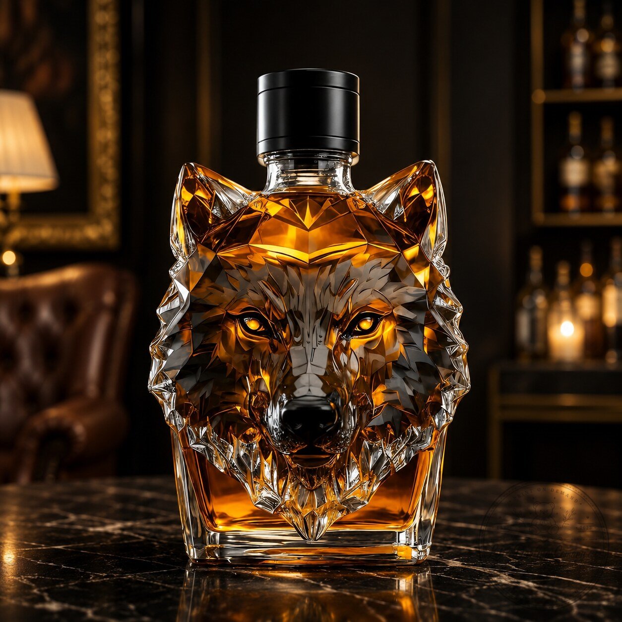 Geometric Wolf Head Crystal Whiskey Decanter